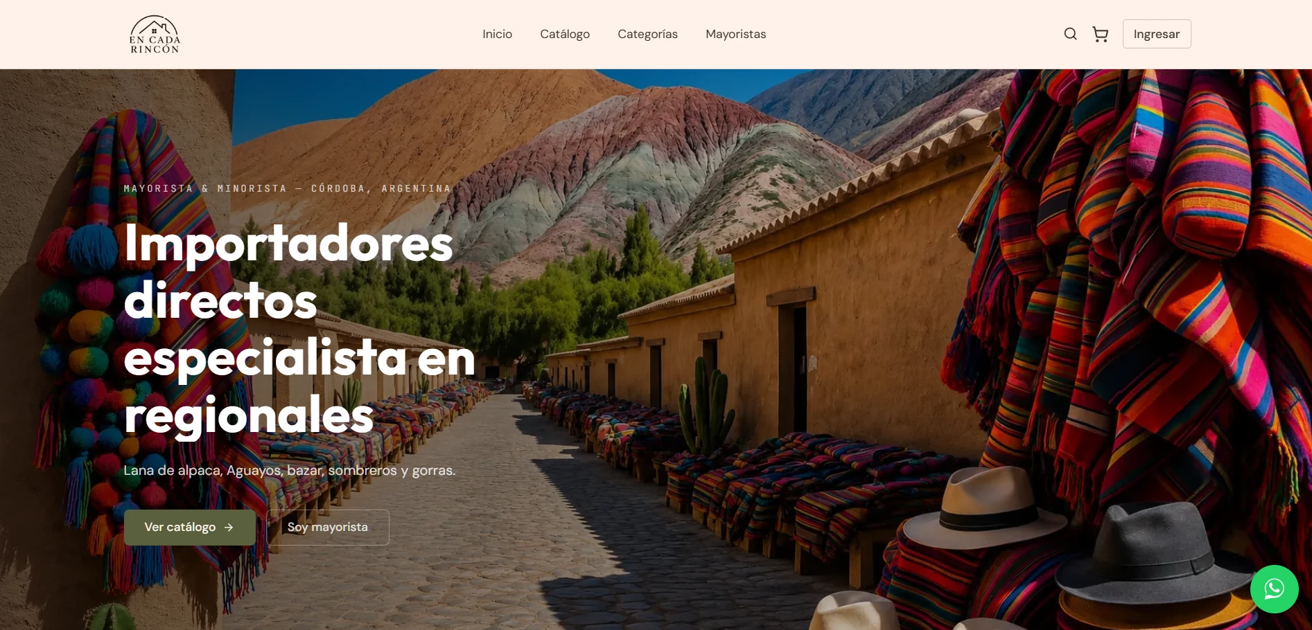 Inicio de encadarincon.com: importadores directos de regionales, con botones para ver el catálogo y para mayoristas