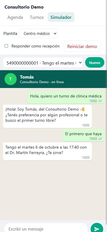 Vista de celular de la demo